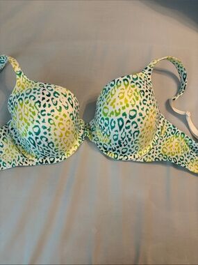 Victoria's Secret White Bra with Green and Yellow Leopard Print